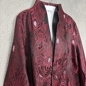 Dragon Silk Jacket Coat Womens Size XL Shanghai China Dark Red Black Vintage